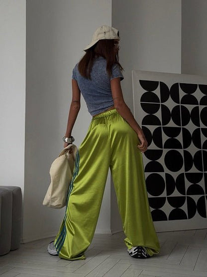 Satin trousers with stripes - veloura
